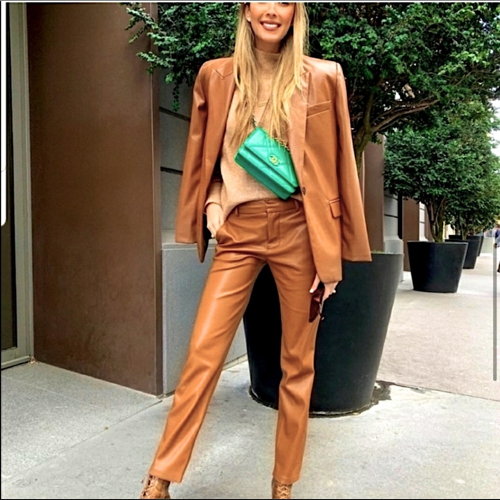 ZARA BROWN FAUX LEATHER PANTS NWT